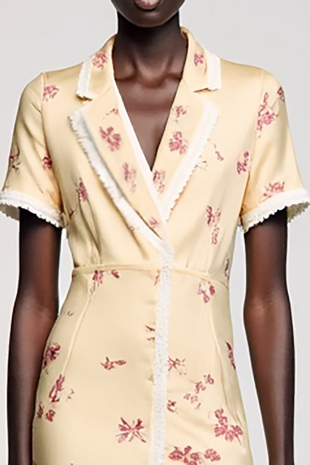 Apricot Printed Notched Lapel Midi Wedding Guest Dress