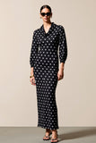 Polka Dot Cowl Neck Sheath Black Wedding Guest Dress
