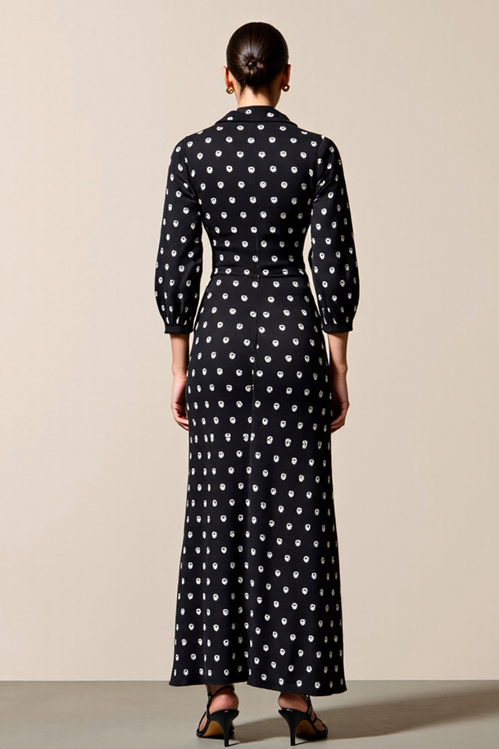 Polka Dot Cowl Neck Sheath Black Wedding Guest Dress
