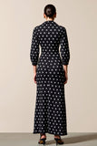 Polka Dot Cowl Neck Sheath Black Wedding Guest Dress