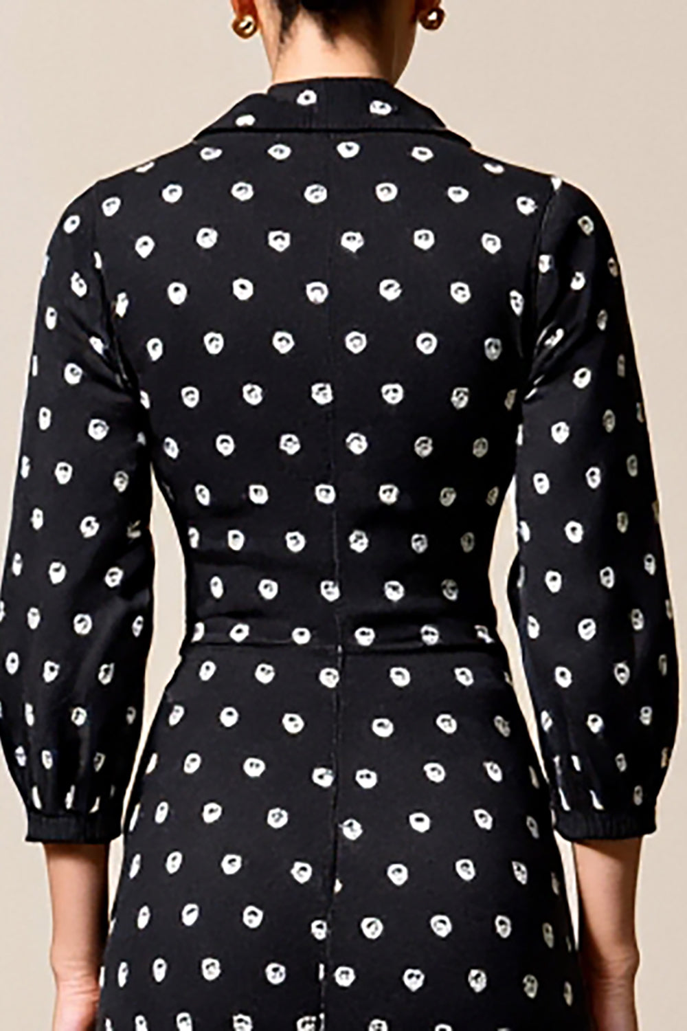 Polka Dot Cowl Neck Sheath Black Wedding Guest Dress