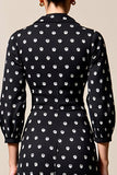 Polka Dot Cowl Neck Sheath Black Wedding Guest Dress