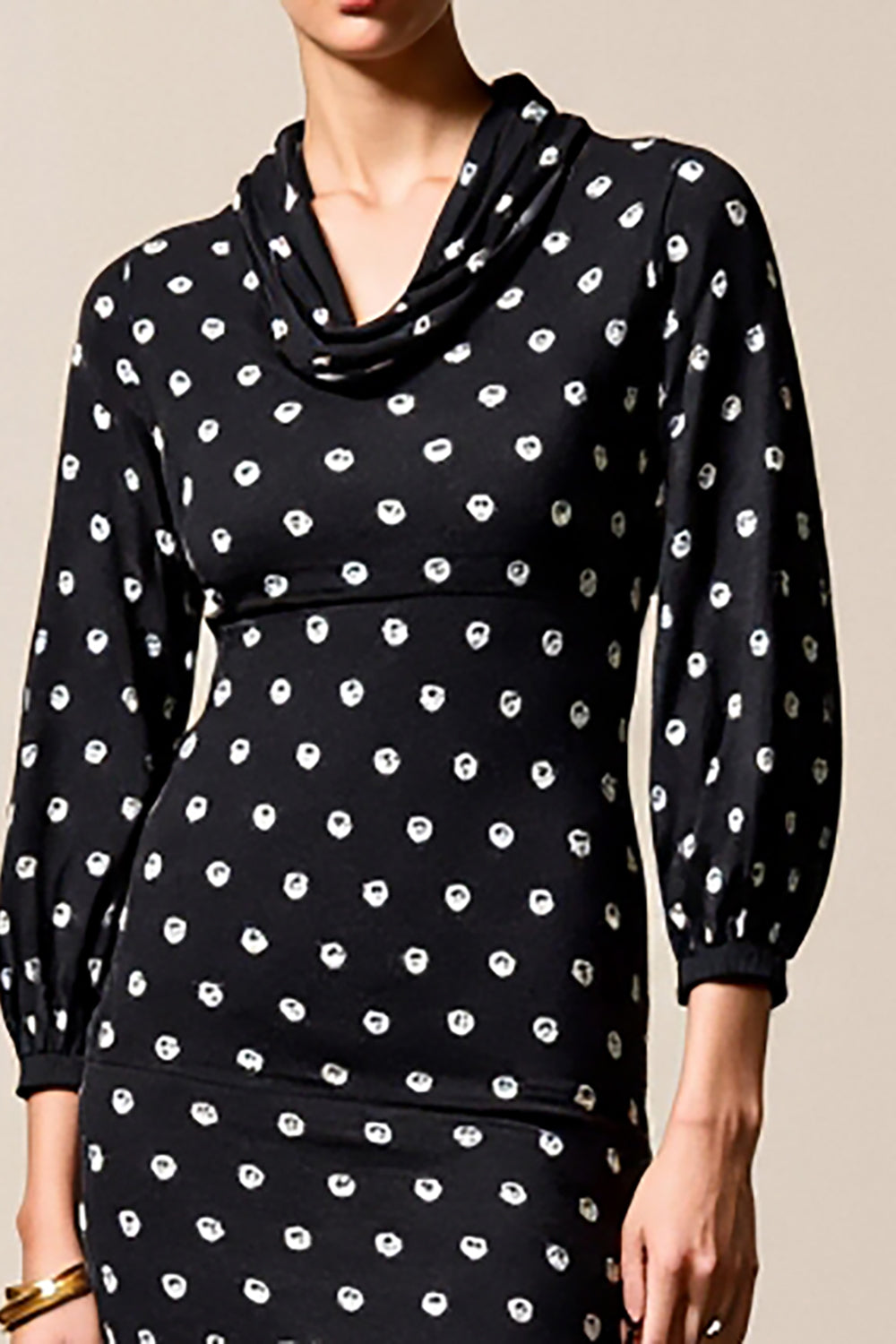 Polka Dot Cowl Neck Sheath Black Wedding Guest Dress