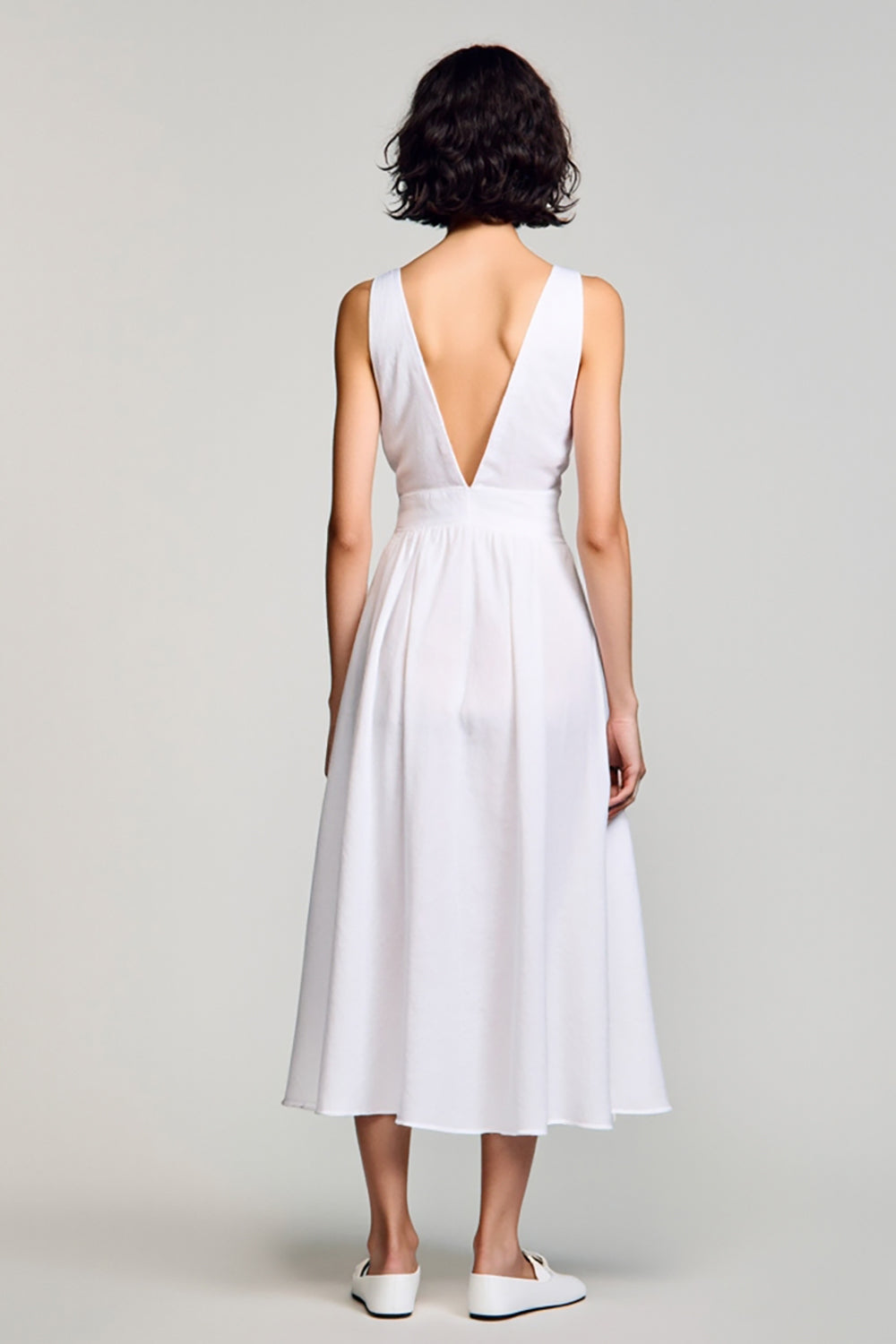 A Line V Neck Midi White Wedding Guest Dress