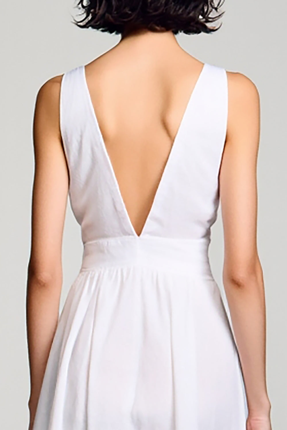A Line V Neck Midi White Wedding Guest Dress