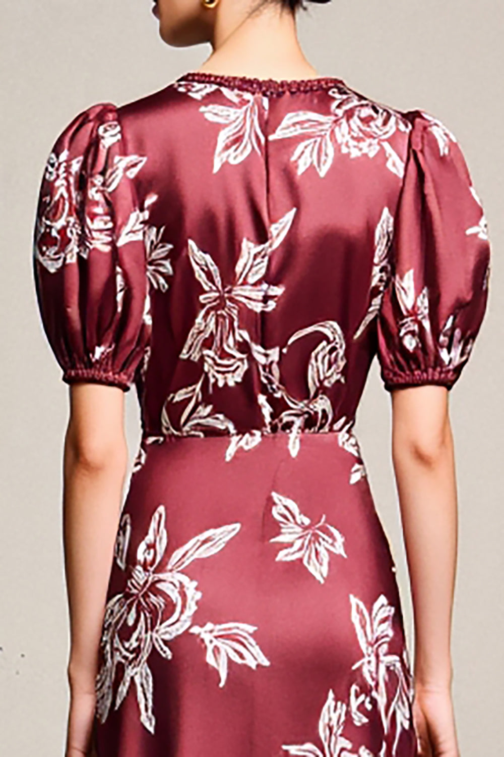 Red Sheath V Neck Printed Wedding Guest Dress With Slit