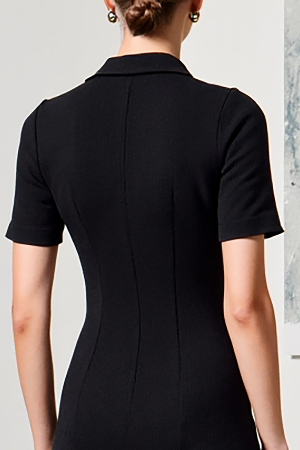 Single Breasted Lapel Midi Black Wedding Guest Dress