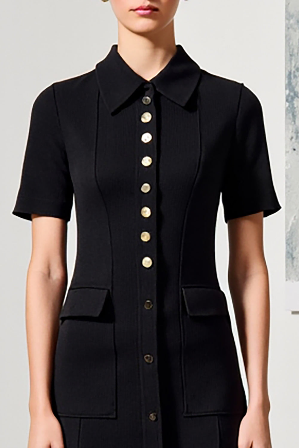 Single Breasted Lapel Midi Black Wedding Guest Dress