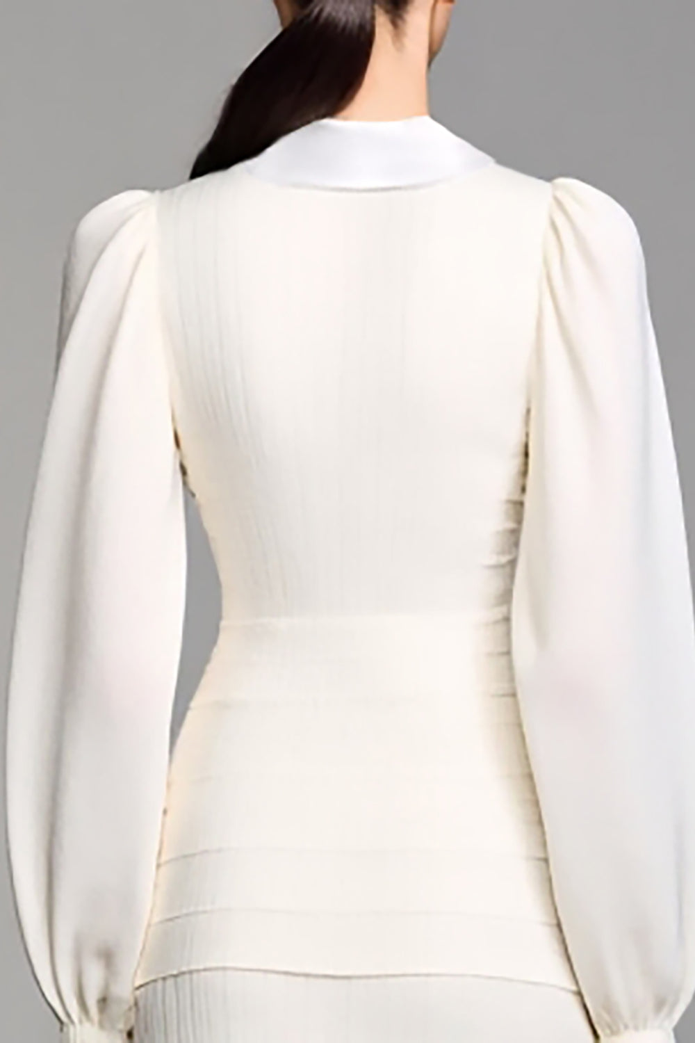 Long Sleeve Lapel A Line Ivory Wedding Guest Dress