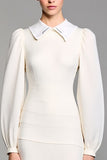 Long Sleeve Lapel A Line Ivory Wedding Guest Dress