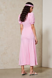 Pink A Line V Neck Long Wedding Guest Dress