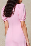 Pink A Line V Neck Long Wedding Guest Dress