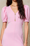 Pink A Line V Neck Long Wedding Guest Dress