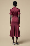 Shawl Lapel Burgundy A Line Midi Wedding Guest Dress