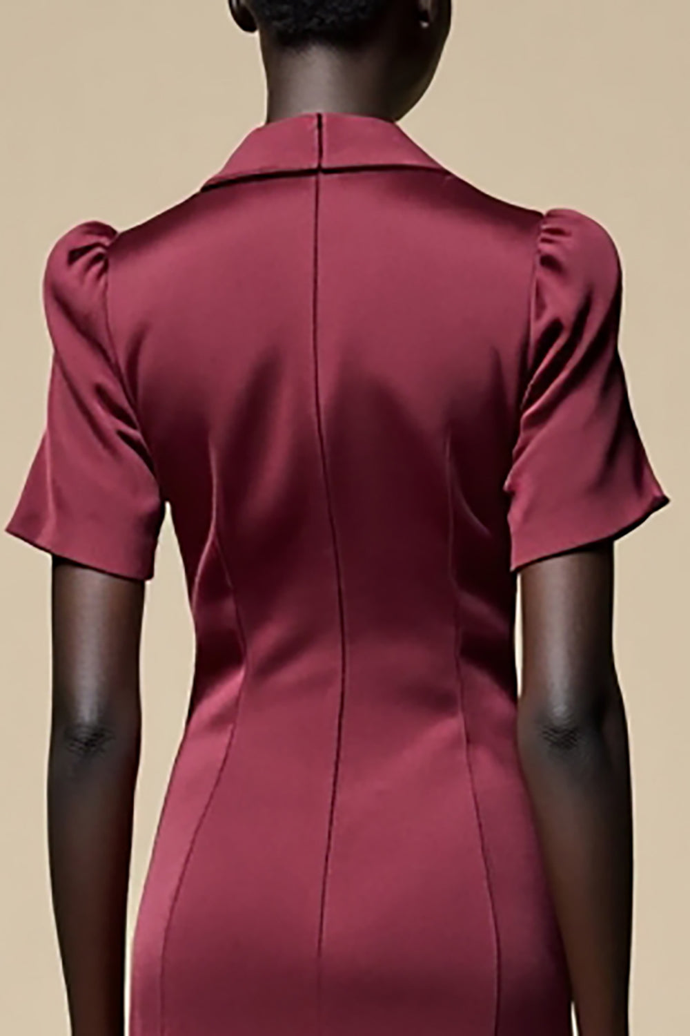 Shawl Lapel Burgundy A Line Midi Wedding Guest Dress