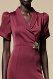 Shawl Lapel Burgundy A Line Midi Wedding Guest Dress