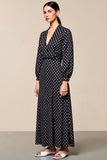 Black Polka Dot Long Sleeve A Line Wedding Guest Dress
