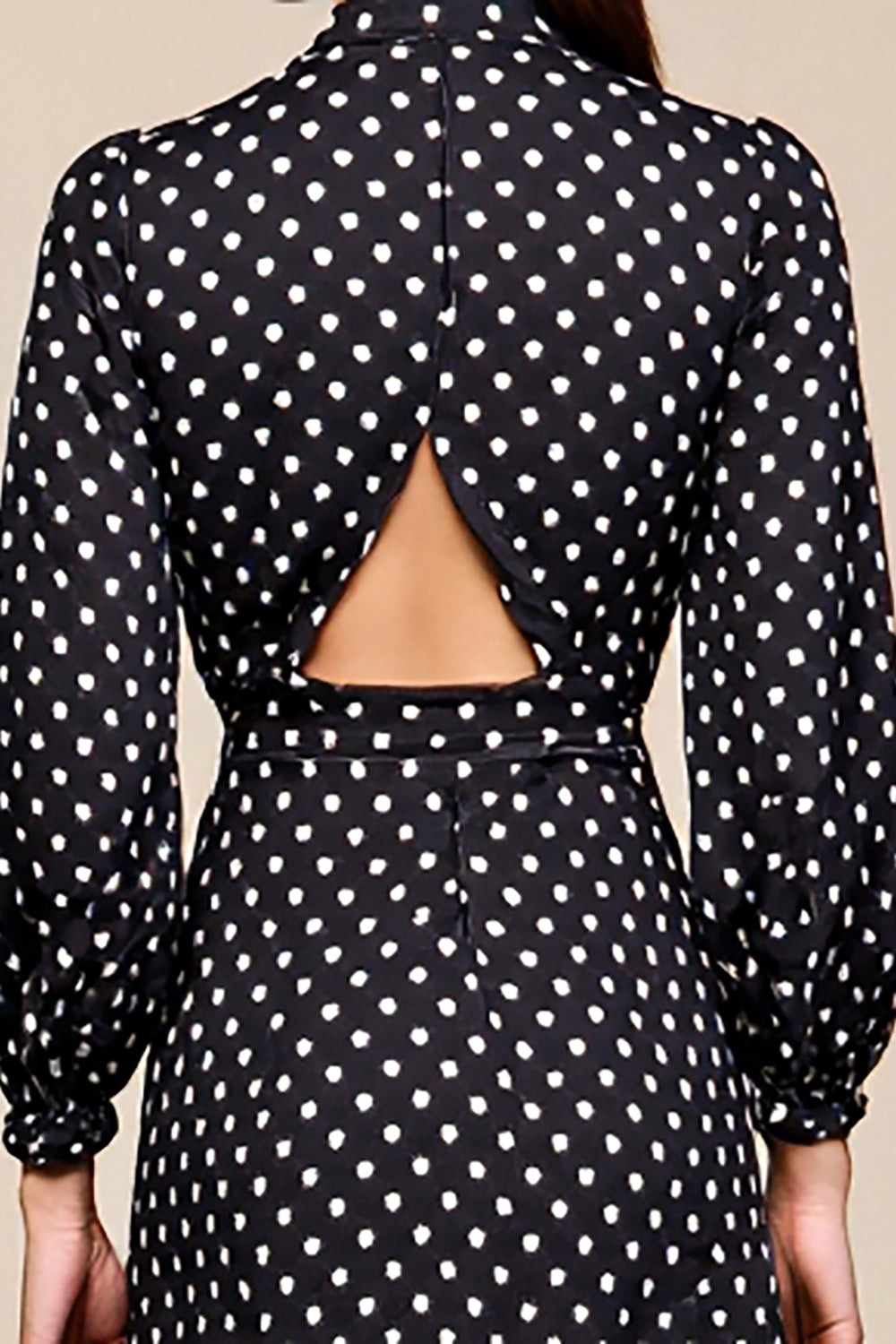 Black Polka Dot Long Sleeve A Line Wedding Guest Dress