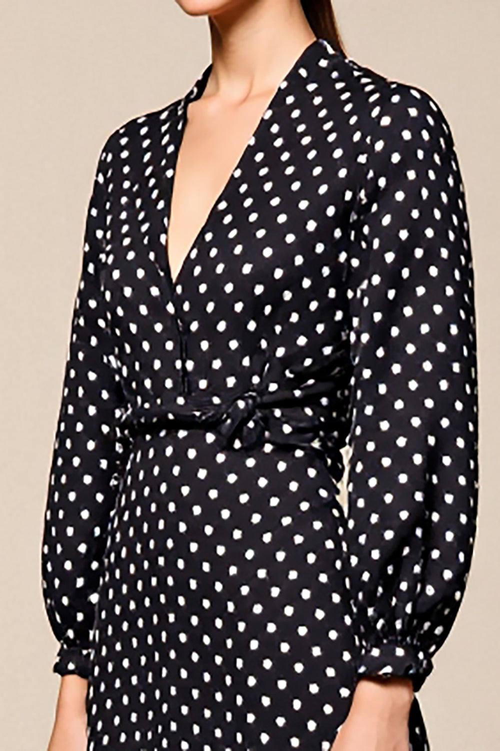 Black Polka Dot Long Sleeve A Line Wedding Guest Dress