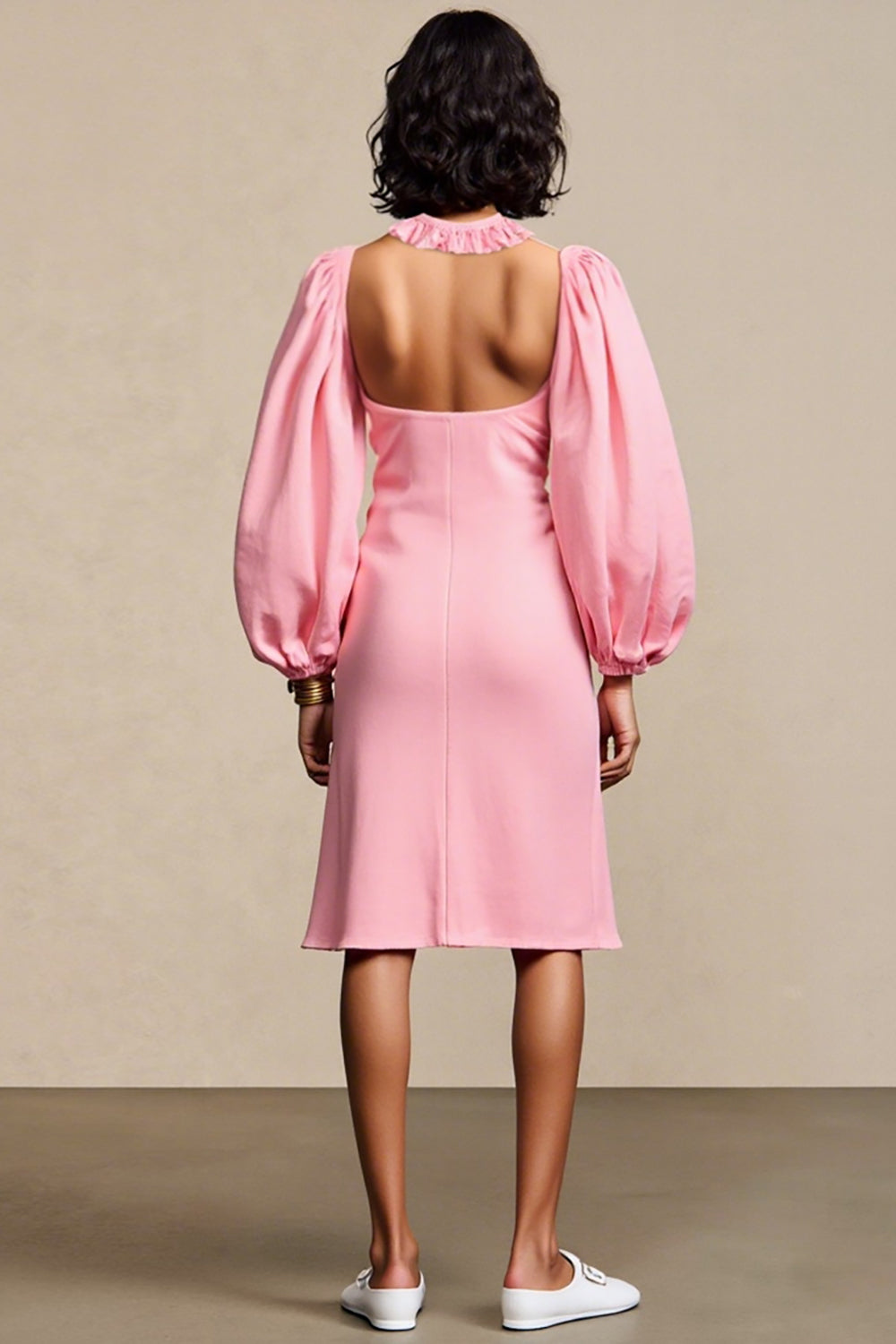 Pink Ruffled A Line Wedding Guest Dress With Removable Sleeves