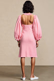 Pink Ruffled A Line Wedding Guest Dress With Removable Sleeves