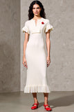 Sheath Ruffled Ivory Midi Wedding Guest Dress