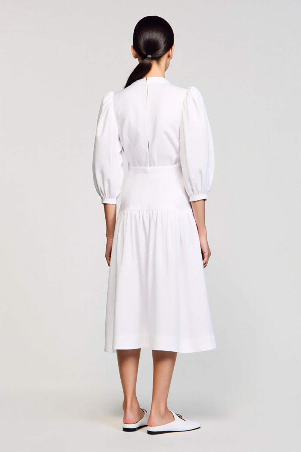 A Line White Midi Wedding Guest Dress With Bow