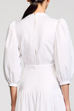 A Line White Midi Wedding Guest Dress With Bow