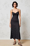 Black A Line Polka Dot Spaghetti Straps Wedding Guest Dress