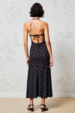 Black A Line Polka Dot Spaghetti Straps Wedding Guest Dress