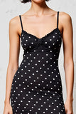 Black A Line Polka Dot Spaghetti Straps Wedding Guest Dress