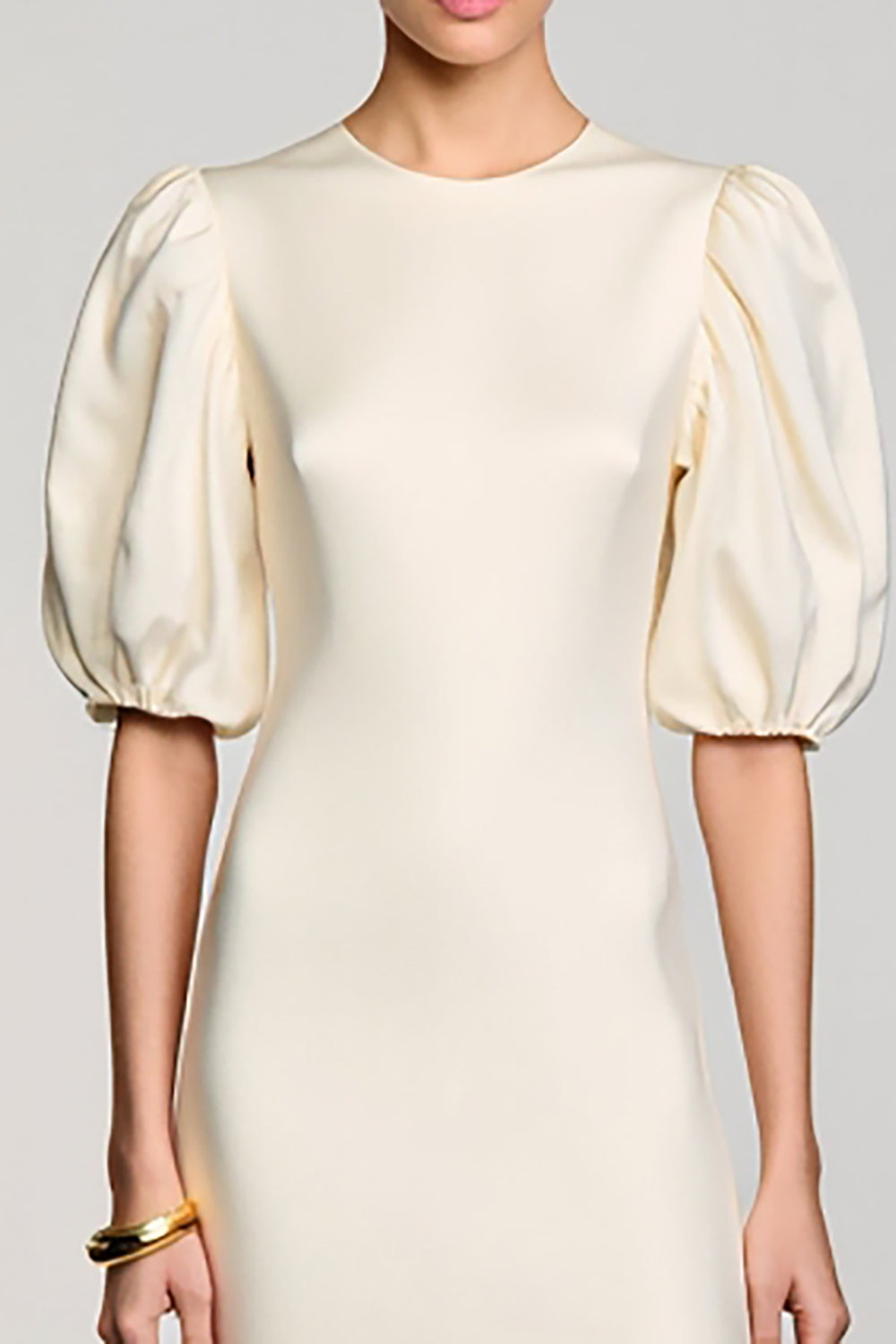 Puff Sleeve Keyhole Long Ivory Wedding Guest Dress