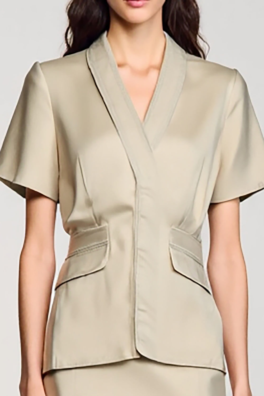 Shawl Lapel A Line Two Piece Grey Wedding Guest Dress