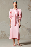 Pink A Line Half Sleeve Wedding Guest Dress With Sash