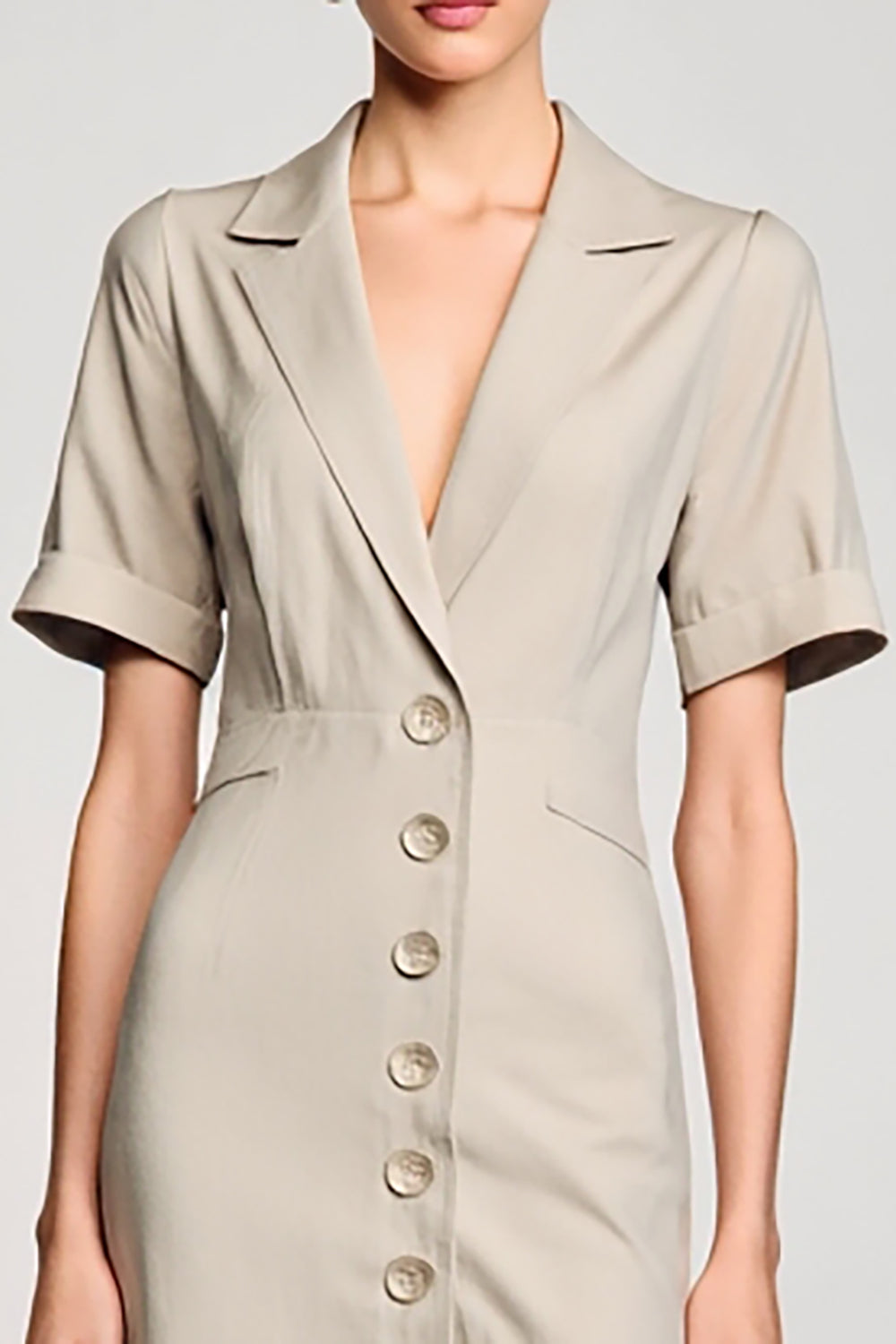 Grey Notched Lapel Keyhole Single Breasted Wedding Guest Dress