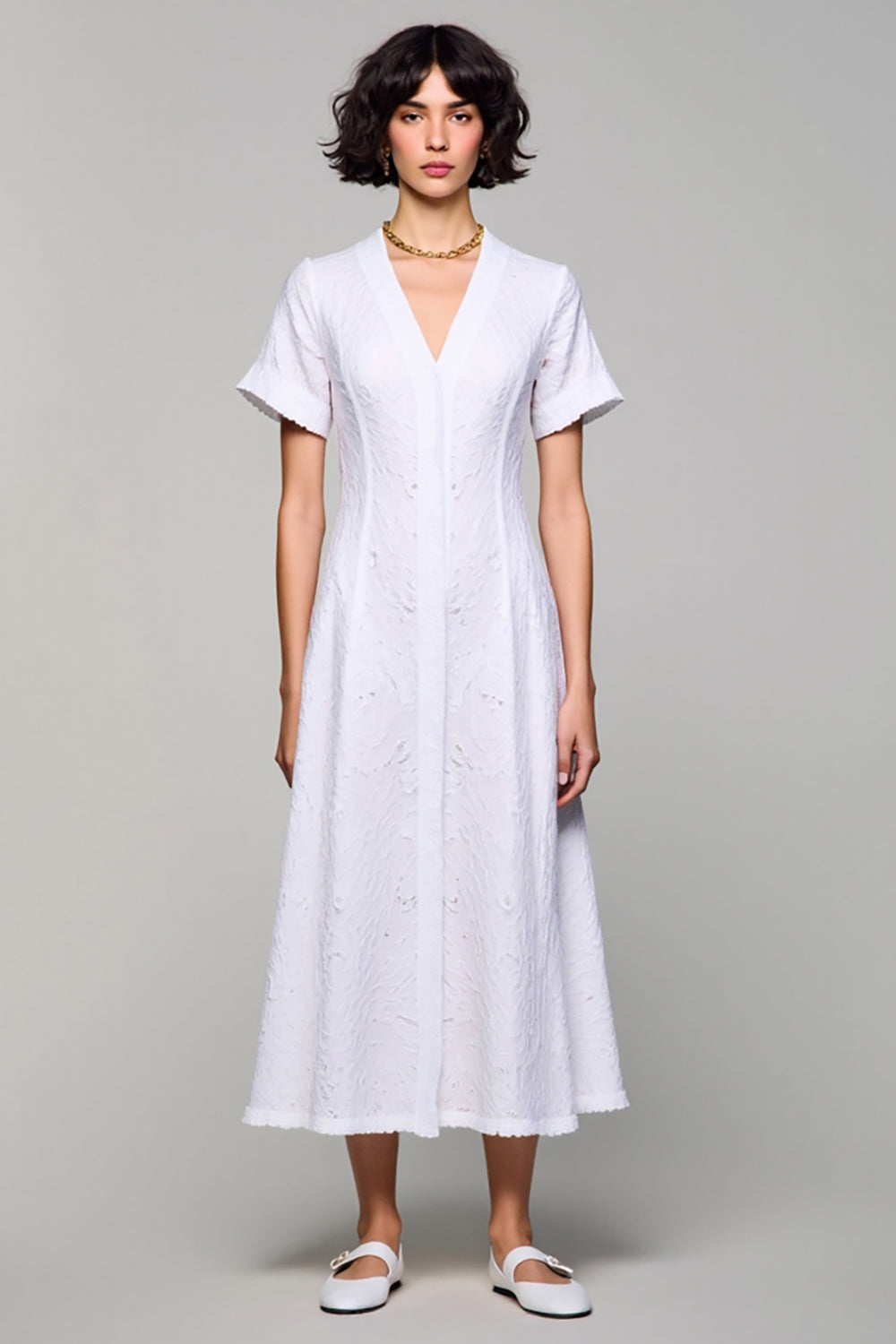Simple A Line V Neck Long White Wedding Guest Dress