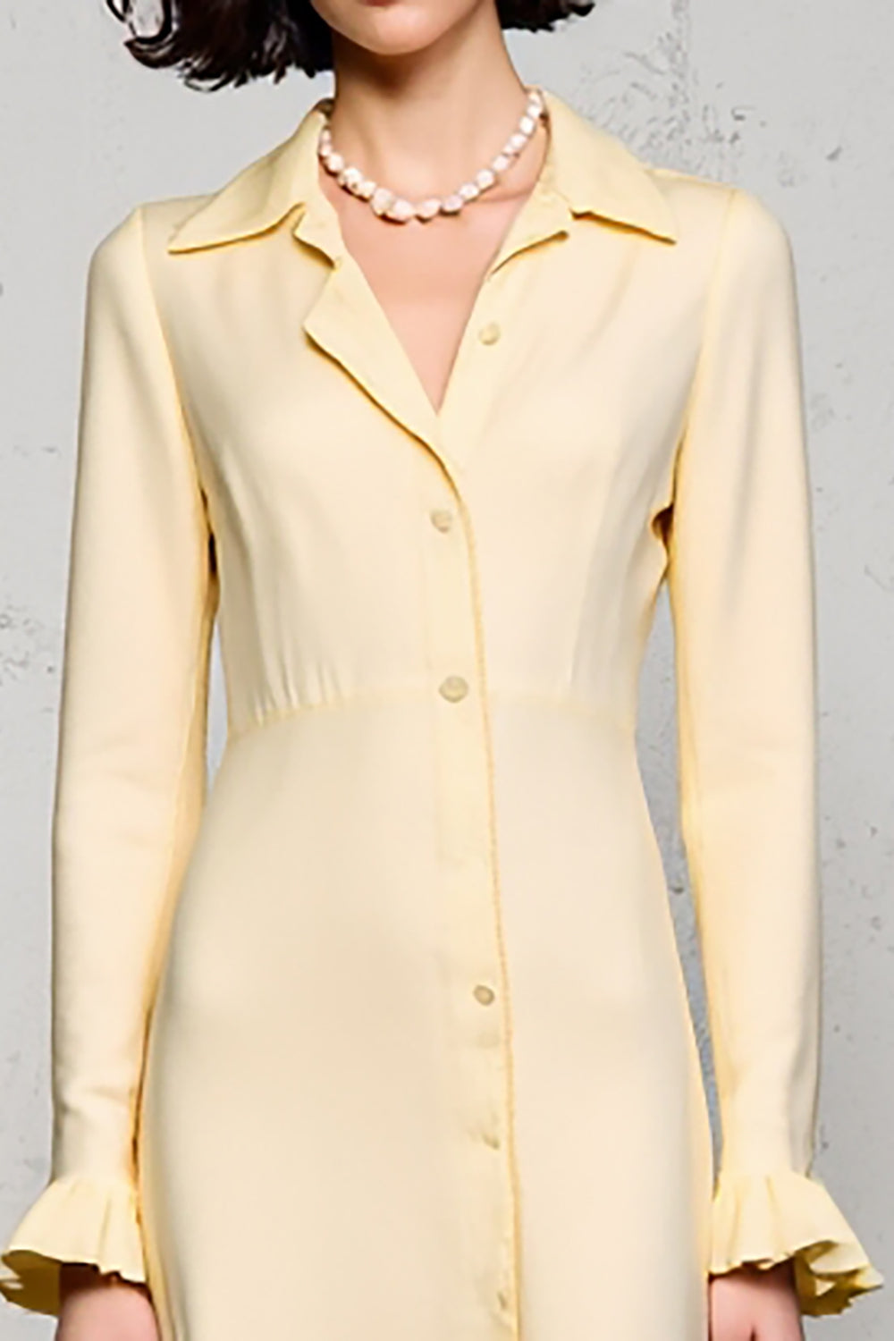 Lapel Long Sleeve Apricot Wedding Guest Dress