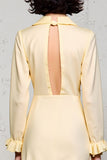 Lapel Long Sleeve Apricot Wedding Guest Dress