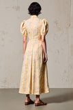 Lapel Apricot Printed Puff Sleeve Wedding Guest Dress With Belt