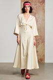 A Line Ivory V Neck Long Wedding Guest Dress With Bow