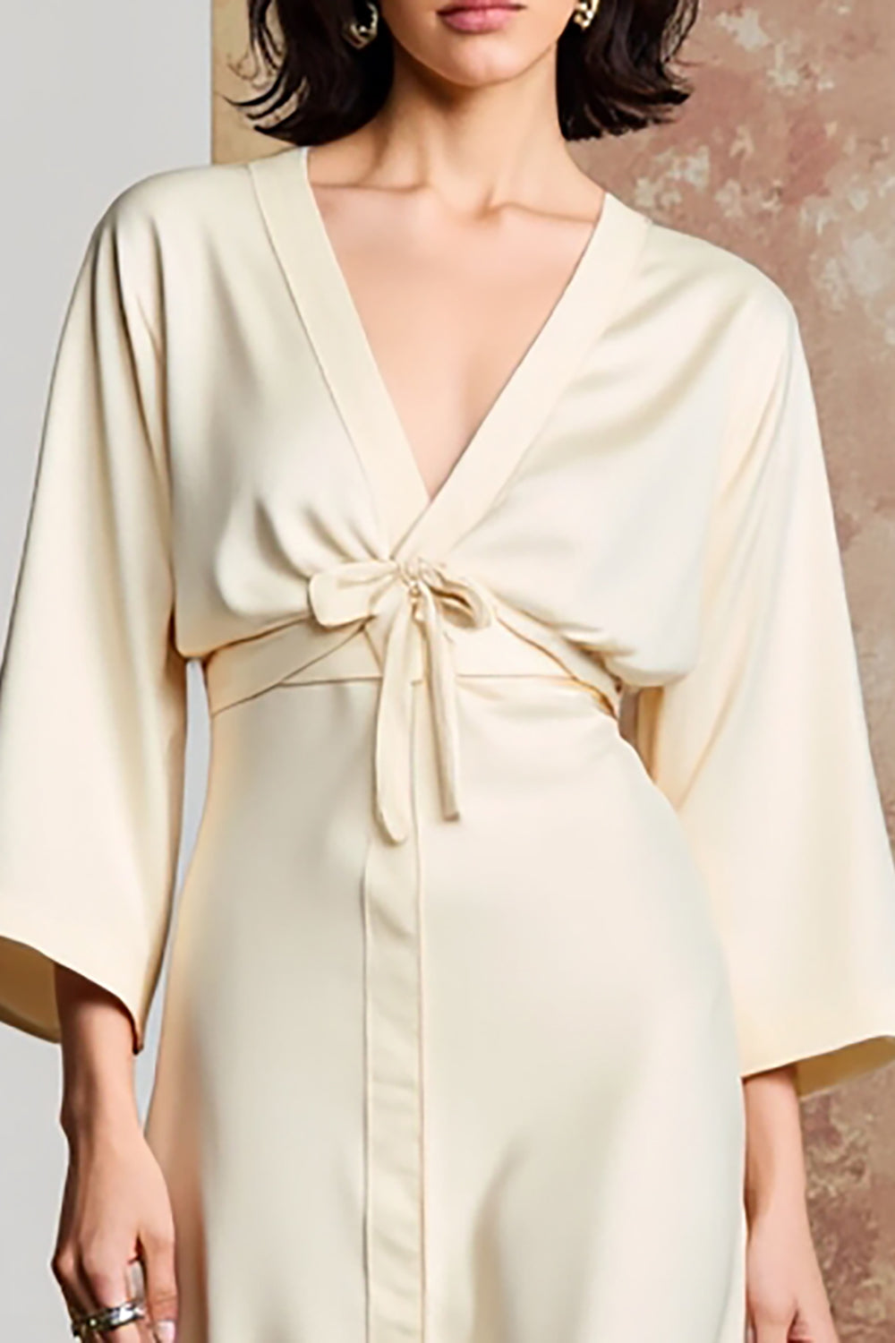 A Line Ivory V Neck Long Wedding Guest Dress With Bow