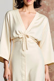 A Line Ivory V Neck Long Wedding Guest Dress With Bow