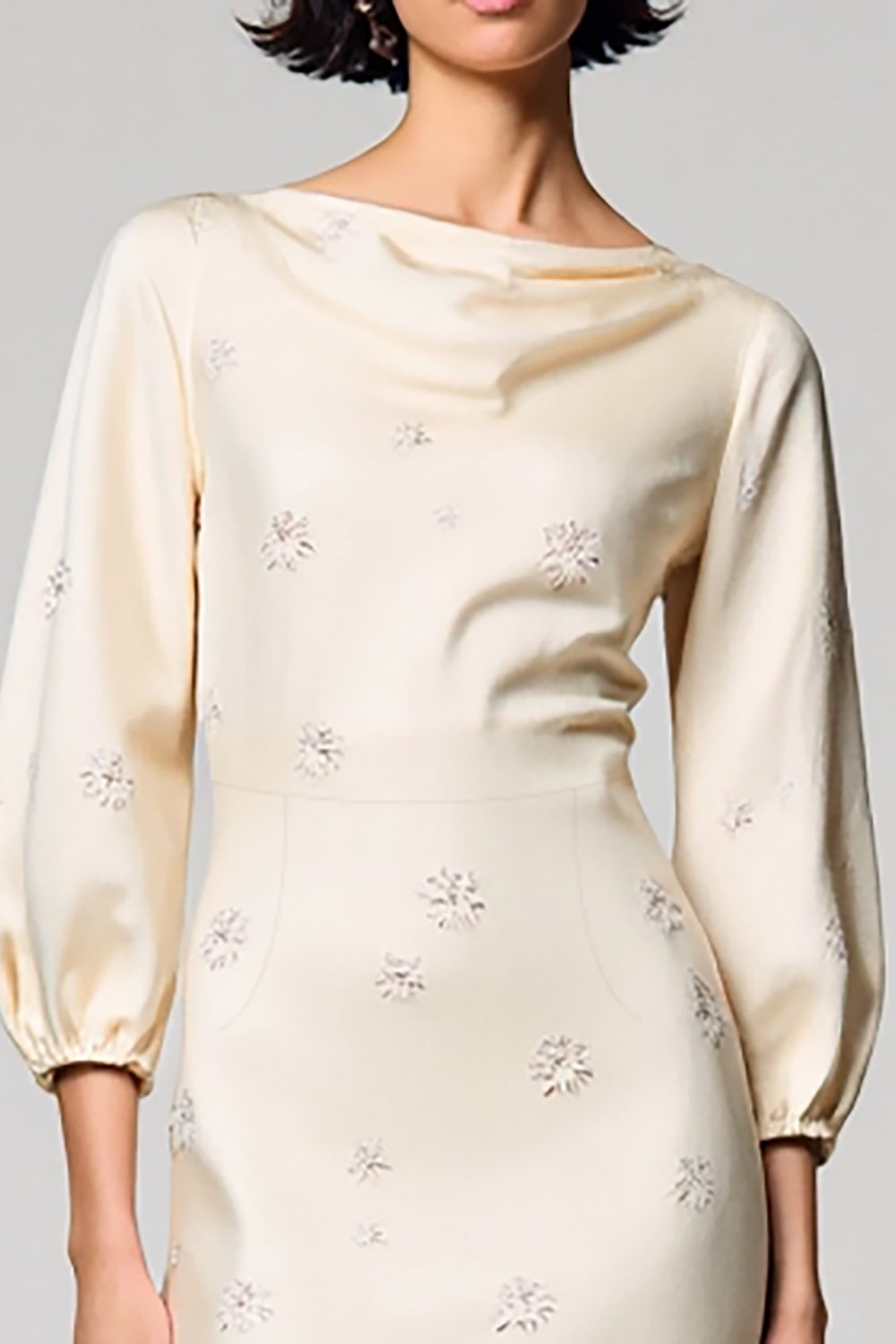 Boat Neck Ivory Printed Sheath Wedding Guest Dress