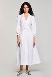 Notched Lapel A Line Long White Wedding Guest Dress With Sash