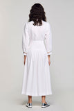 Notched Lapel A Line Long White Wedding Guest Dress With Sash