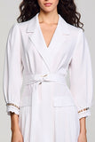 Notched Lapel A Line Long White Wedding Guest Dress With Sash