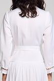 Notched Lapel A Line Long White Wedding Guest Dress With Sash