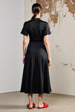 A Line V Neck Midi Black Wedding Guest Dress With Sash