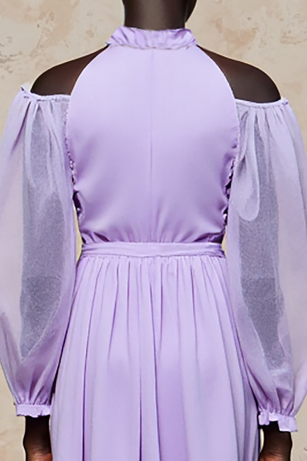 Cold Shoulder Purple A Line Long Wedding Guest Dress