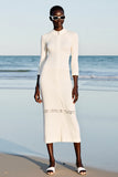 Sheath Ivory Keyhole Midi Wedding Guest Dress